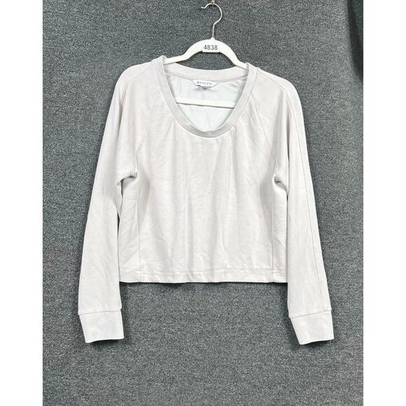 Athleta Cropped Sweatshirt Womens Size M Beige Long Sleeve Round Neck Athleisure - Picture 1 of 7